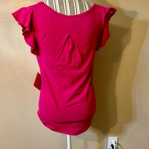 NWT Tracy Negoshian Top XS Barbie Pink Kayla Short Ruffle Sleeves Cotton Strch - Picture 8 of 13
